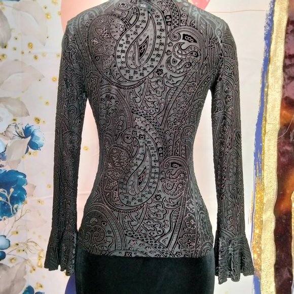 Olivia Paige top Black Burnout Bell sleeves size S - Picture 4 of 10